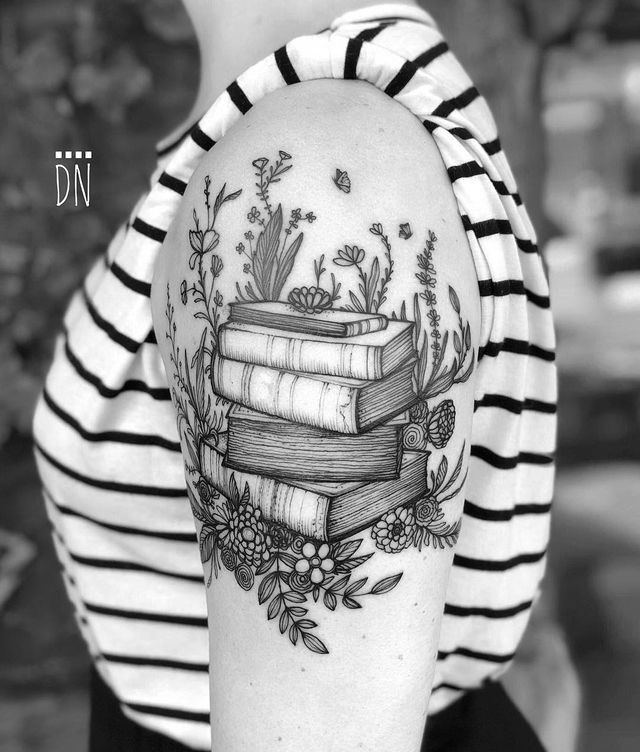 Book stack for a reader and an arm  Anastasia Tattoos  Facebook